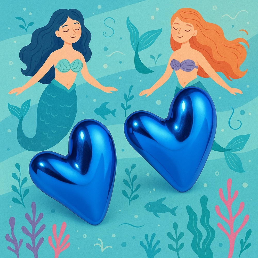 Vibrant Blue Heart-Shaped Earrings with Glossy  Metallic Finish